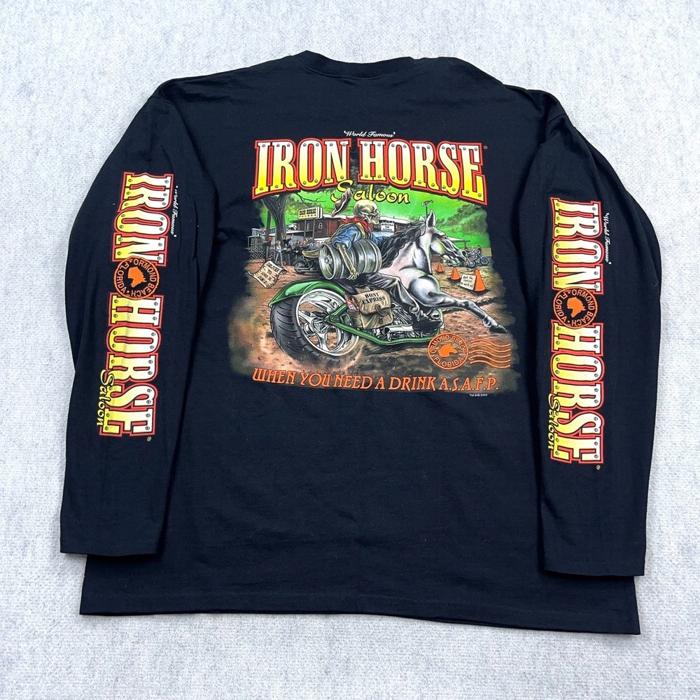Vintage Y2K Iron Horse Saloon Shirt Men XXL 2XL Long Sleeve Hit Bike Week Biker